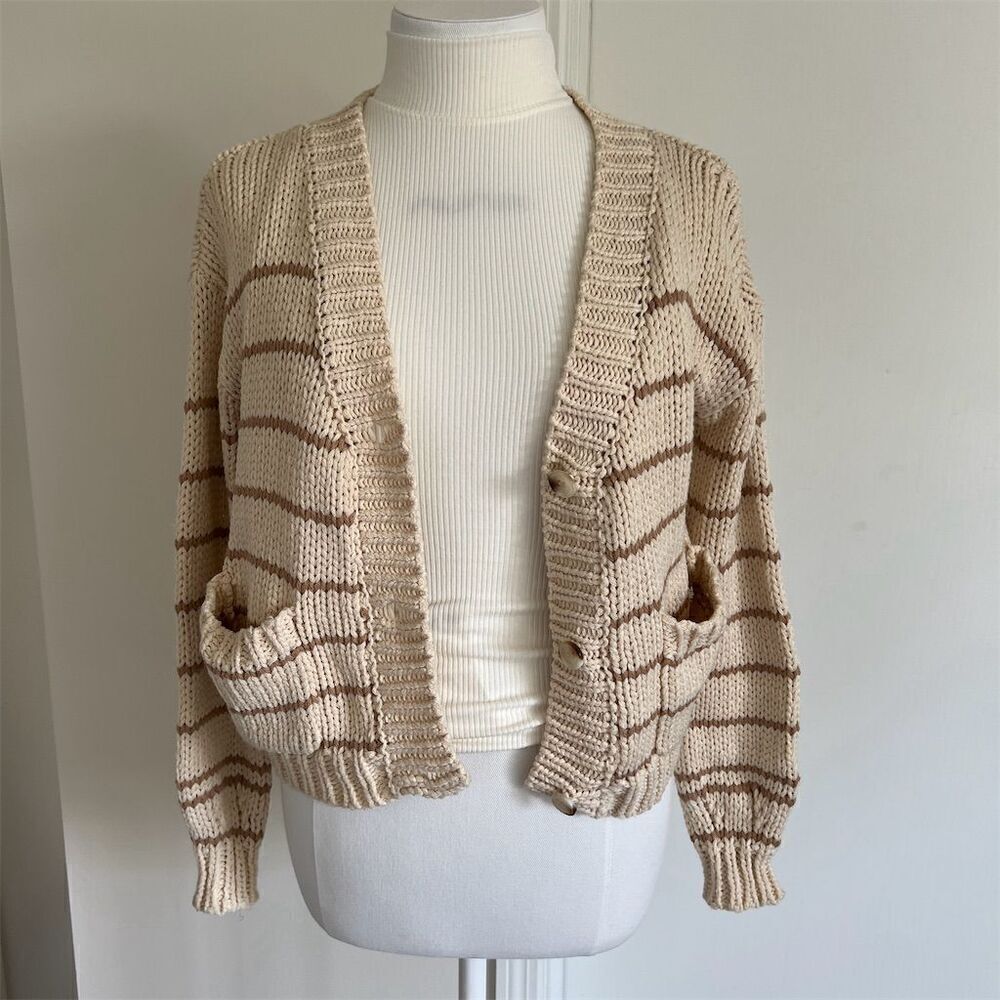 Roan & Ryan Women's XS Striped Knit Cardigan Multicolor with Pockets